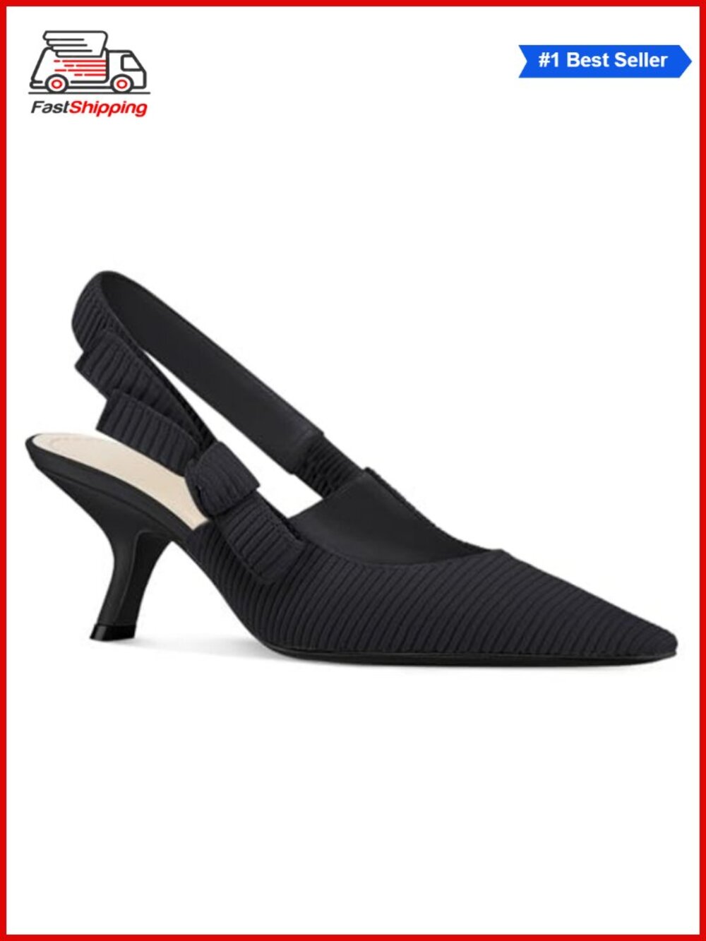 ✨ Knitted Slingback Kitten Heels Closed Pointed Toe Bowknot Slip On Work Pumps